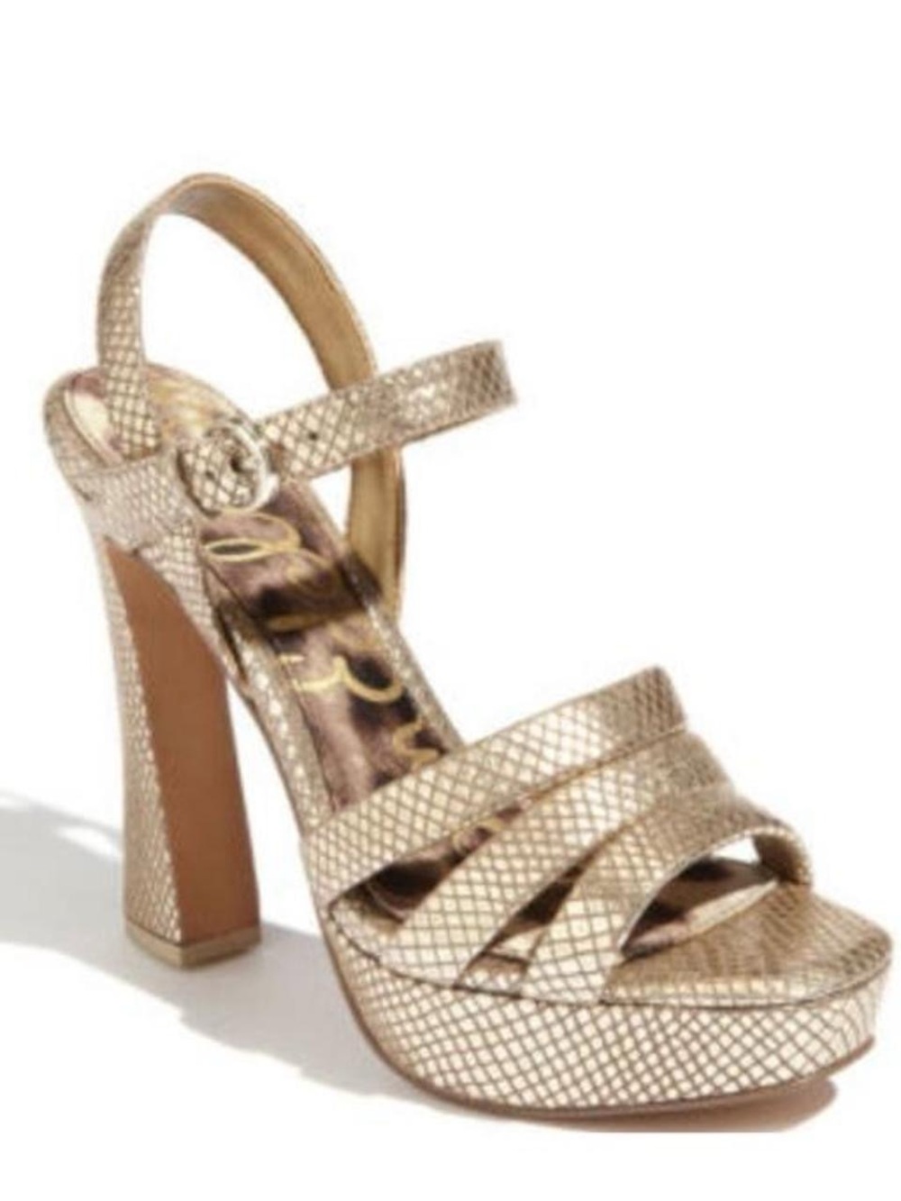 Sam Edelman Metallic Gold Snake Embossed Savannah Platform Heels Size 5.5
